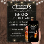 Cheers and Biere 40. Geburtstag Bar Lights Invitat Einladung<br><div class="desc">Biersorten und Biersorten zum Geburtstag. Einfach zu personalisieren. Alle Texte sind individuell einstellbar und lassen sich für Ihr eigenes Party leicht ändern. String leuchtet rustikale Hintergrundelemente. Fun Chalkboard Wirbel und Schnörkel. Tasse von Aquarellbier. Einladungen für ihn. Bar oder Hinterhof GRILLEN Geburtstagsdesign. Jedes Alter,  ändern Sie einfach den Text.</div>