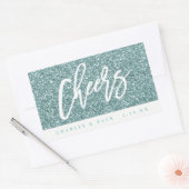 Cheers Aqua Glitzer Mini Wein Mini Champagne Rechteckiger Aufkleber (Umschlag)