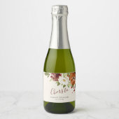 Cheers Autumn Floral Burgundy Mini Sparkling Schaumweinetikett (Vorderseite)