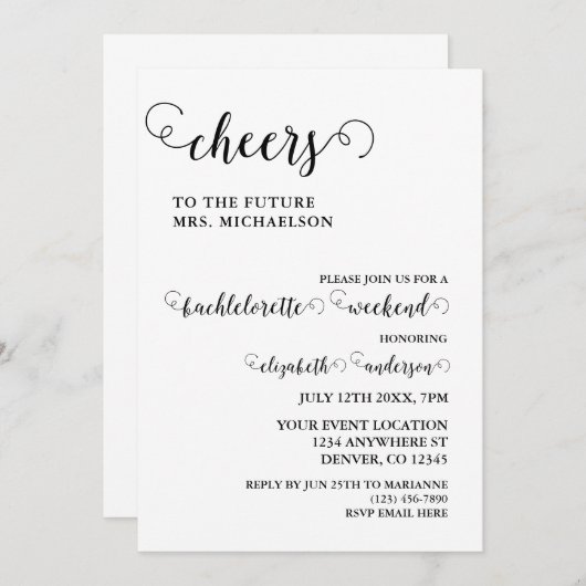 Cheers Bachelorette Einladung (Vorne/Hinten)