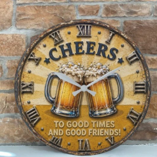 Cheers Beer Man Cave Bar Gift Große Wanduhr