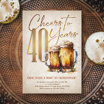 Cheers Beer Mens Funny 40. Geburtstag Einladung<br><div class="desc">Feiern Sie die großen 4-0 mit Stil und Spaß mit diesem Vintagen Biergeburtsdesign. Die goldene Typografie ist elegant und erinnert an ein cooles Bierglas, das ihm ein klassisches Retro-Vintages Ambiente verleiht. Ideal für den Mann (oder die Frau!) in deinem Leben, der ihre Zwerge, den Verkauf und andere Biere Liebe. Ideal...</div>