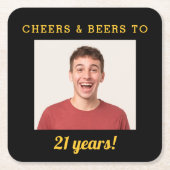 Cheers & Beers 21. Geburtstag Foto Meilenstein Rechteckiger Pappuntersetzer (Vorderseite)