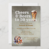 Cheers Beers 50 Years Black Smokey Männer Geburtst Einladung (Vorderseite)