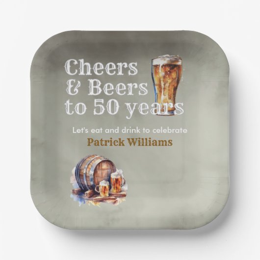 Cheers Beers 50 Years Black Smokey Men's Birthday Pappteller (Vorderseite)