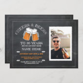 Cheers & Beers Birthday Chalk Party Foto Einladung (Vorne/Hinten)