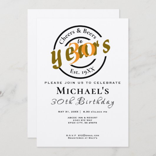 Cheers Beers Birthday Invite - Custom Party Design Einladung (Vorne/Hinten)
