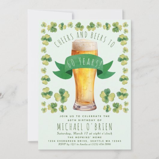 Cheers Beers Birthday St Patricks Party Einladung (Vorderseite)
