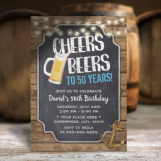 Cheers & Beers Gold Anker Rustikaler 50. Geburtsta Einladung