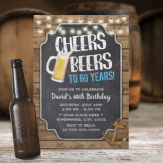 Cheers & Beers Gold Anker Rustikaler 60. Geburtsta Einladung