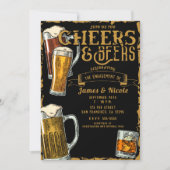 Cheers & Beers Gold Black Pub Bar Engagement Party Einladung (Vorderseite)