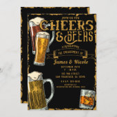 Cheers & Beers Gold Black Pub Bar Engagement Party Einladung (Vorne/Hinten)
