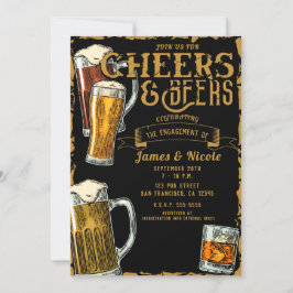 Cheers & Beers Gold Black Pub Bar Engagement Party Einladung
