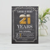 Cheers & Beers Men's 21st Birthday Invitation Einladung (Stehend Vorderseite)