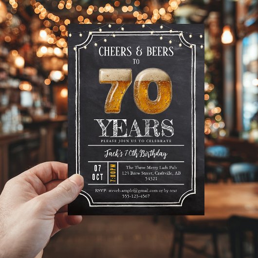 Cheers & Beers Men's 70th Birthday Invitation Einladung