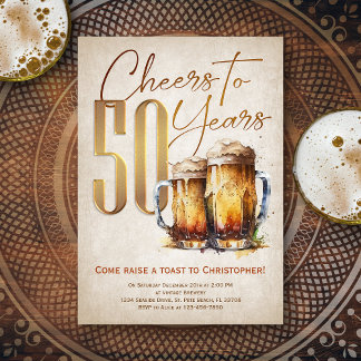 Cheers & Beers Mens Funny 50. Geburtstag Einladung