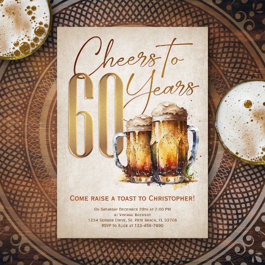 Cheers & Beers Mens Funny 60. Geburtstag Einladung