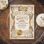 Cheers Beers Mens Funny Birthday Einladung<br><div class="desc">Feiern Sie den großen Tag mit Stil und Spaß mit diesem Vintagen Biergeburtsdesign. Die goldene Typografie ist elegant und erinnert an ein cooles Bierglas,  das ihm ein klassisches Retro-Vintages Ambiente verleiht. Ideal für den Mann (oder die Frau!) in deinem Leben,  der ihre Zwerge,  den Verkauf und andere Biere Liebe.</div>