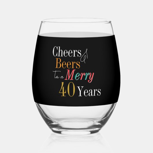 Cheers Beers Merry 40th Christmas Birthday Party Weinglas Ohne Stiel (Vorderseite)