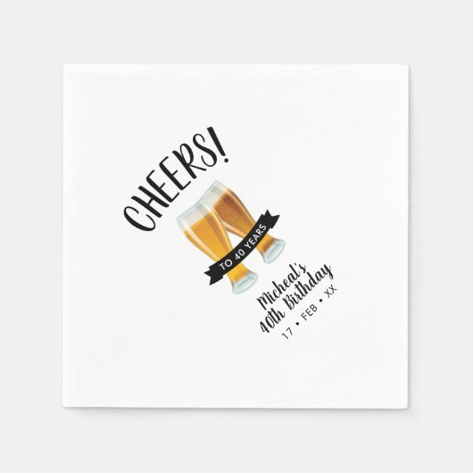 Cheers Beers | Modernes Erwachsenenalter 40. Gebur Serviette (Vorderseite)