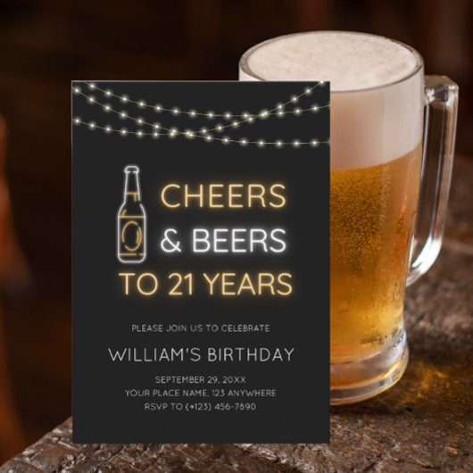 Cheers & Beers Neon Sign 21. Erwachsene Geburtstag Einladung