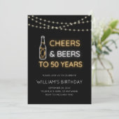 Cheers & Beers Neon Sign 50. Erwachsene Geburtstag Einladung (Stehend Vorderseite)