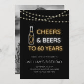 Cheers & Beers Neon Sign 60. Erwachsene Geburtstag Einladung (Vorne/Hinten)
