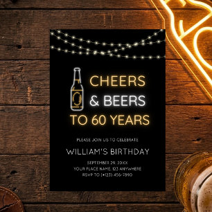 Cheers & Beers Neon Sign 60. Erwachsene Geburtstag Einladung