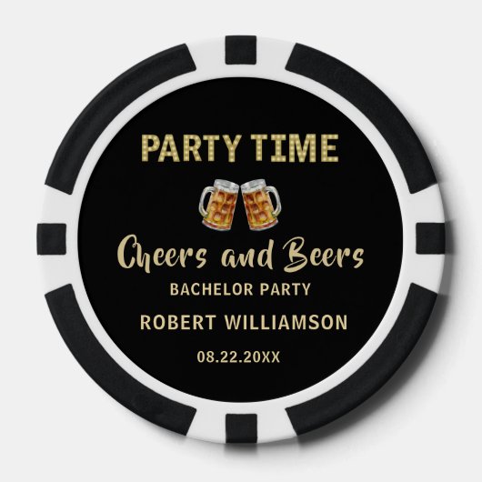 Cheers & Beers Party Time Lights Bachelor Party Pokerchips (Vorderseite)