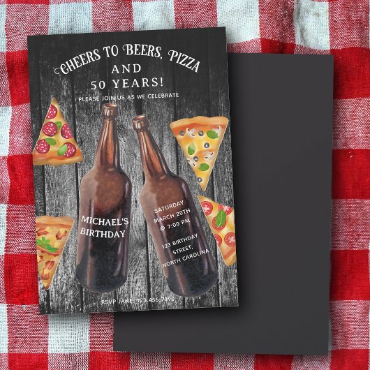Cheers Beers Pizza 50. Bier-Geburtstagsfeier Einladung
