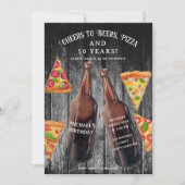 Cheers Beers Pizza 50. Bier-Geburtstagsfeier Einladung (Vorderseite)