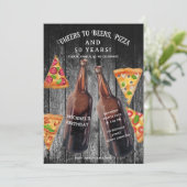 Cheers Beers Pizza 50. Bier-Geburtstagsfeier Einladung (Stehend Vorderseite)