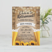 Cheers Beers Rustic Sunflowers Rtirement Party Einladung (Stehend Vorderseite)