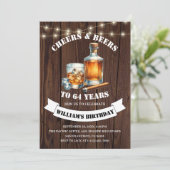 Cheers & Beers Rustikale 64. Country Geburtstagspa Einladung (Stehend Vorderseite)