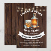Cheers & Beers Rustikale 64. Country Geburtstagspa Einladung (Vorne/Hinten)