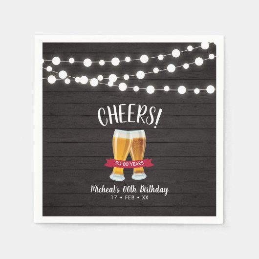 Cheers Beers | Rustikale Holzerwachsene Geburtstag Serviette (Vorderseite)