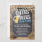Cheers & Beers Rustikale String Lights 40. Geburts Einladung (Vorderseite)
