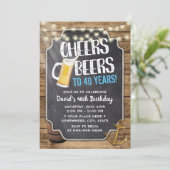 Cheers & Beers Rustikale String Lights 40. Geburts Einladung (Stehend Vorderseite)