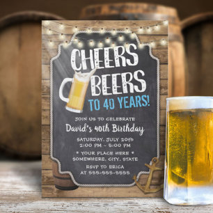 Cheers & Beers Rustikale String Lights 40. Geburts Einladung