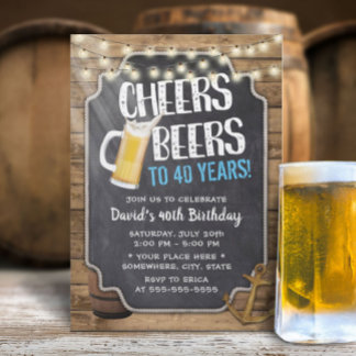 Cheers & Beers Rustikale String Lights 40. Geburts Einladung