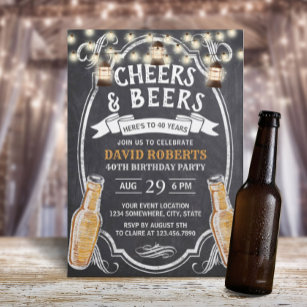 Cheers & Beers Rustikales Chalkboard 40. Geburtsta Einladung