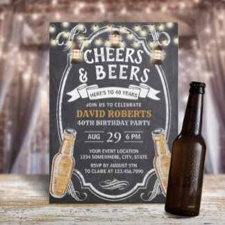 Cheers & Beers Rustikales Chalkboard 40. Geburtsta Einladung