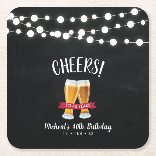 Cheers Beers | Rustikales Erwachsener 40. Geburtst Rechteckiger Pappuntersetzer (Vorderseite)