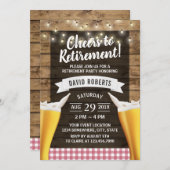 Cheers Beers String Lights Rustic Wood Retirement Einladung (Vorne/Hinten)