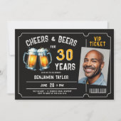 Cheers Beers Ticket Men Rustikales 30. Foto Einladung (Vorderseite)