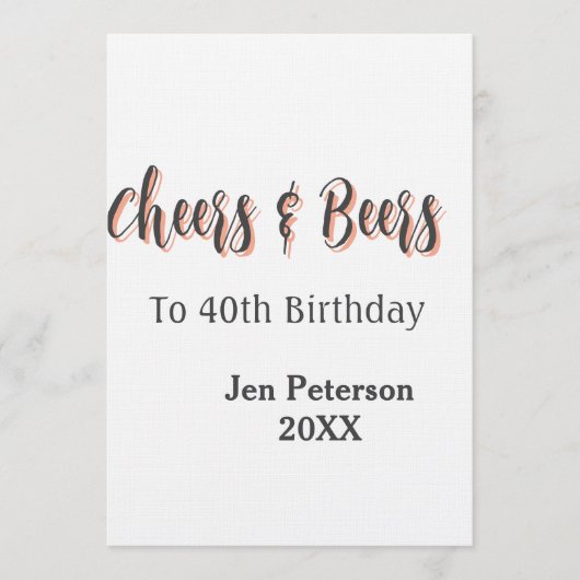Cheers & beers to 40th birthday gray name year sin einladung (Vorderseite)