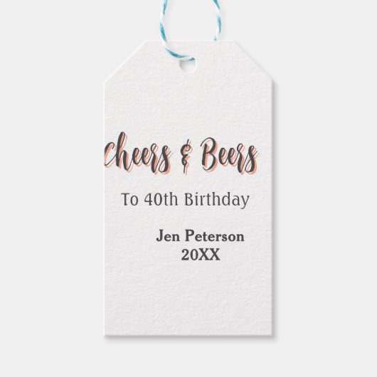 Cheers & beers to 40th birthday gray name year sin geschenkanhänger (Vorderseite)