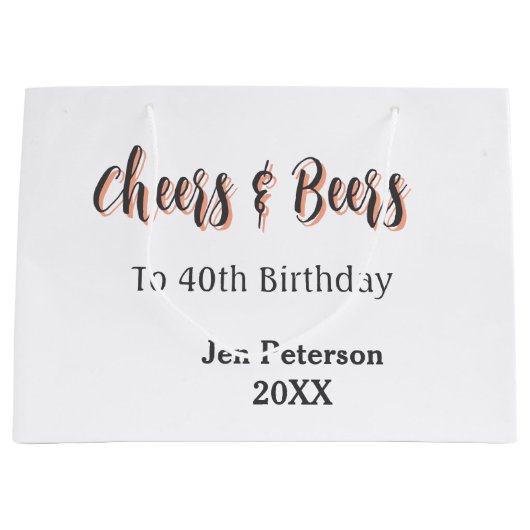Cheers & beers to 40th birthday gray name year sin große geschenktüte (Vorderseite)