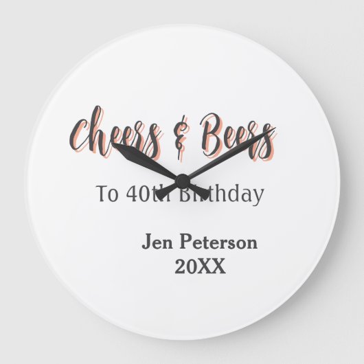 Cheers & beers to 40th birthday gray name year sin große wanduhr (Vorderseite)