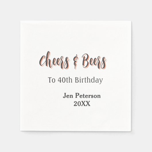 Cheers & beers to 40th birthday gray name year sin serviette (Vorderseite)